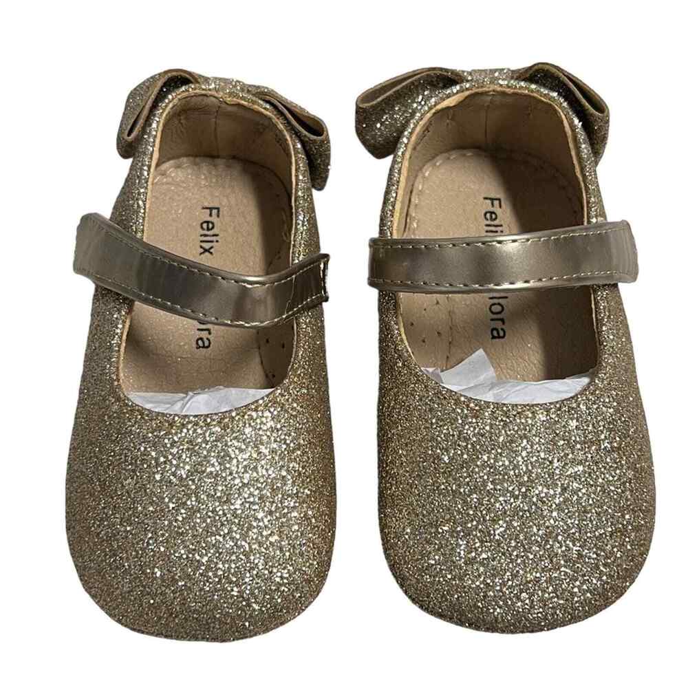 Felix & Flora Gold Sparkle Baby Shoes Size 18-24 Mo NWT - Picture 3 of 11